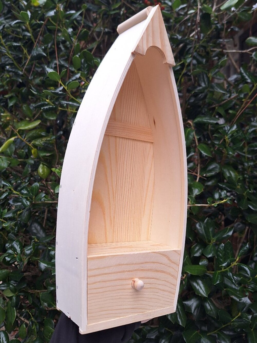 Wood Wall Shelf Display Boat Canoe Sailing Theme Drawer Wooden Curio Cabinet